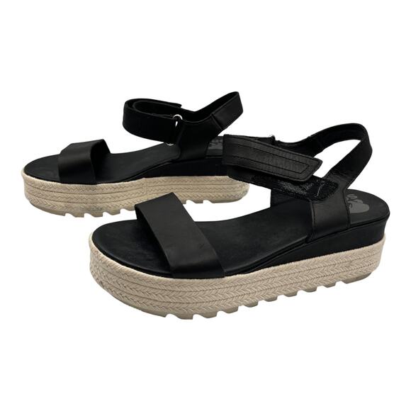 Sorel Cameron Flatform Wedge Espadrille Sandals Black White Size 7.5 - Picture 4 of 8